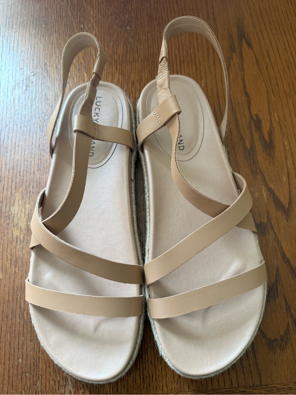 Lucky Brand Neutral Tan Leather Strappy Slingback Sandals Sz 9.5 NWT